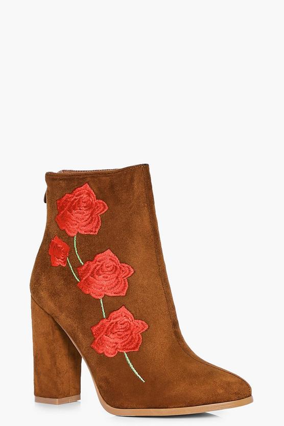 Bella Floral Stitch Block Heel Boot